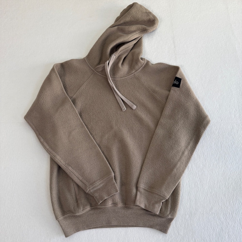 Alo Yoga Fleece Hoodie Womens M Taupe Brown Long Sleeve Athleisure Pullover